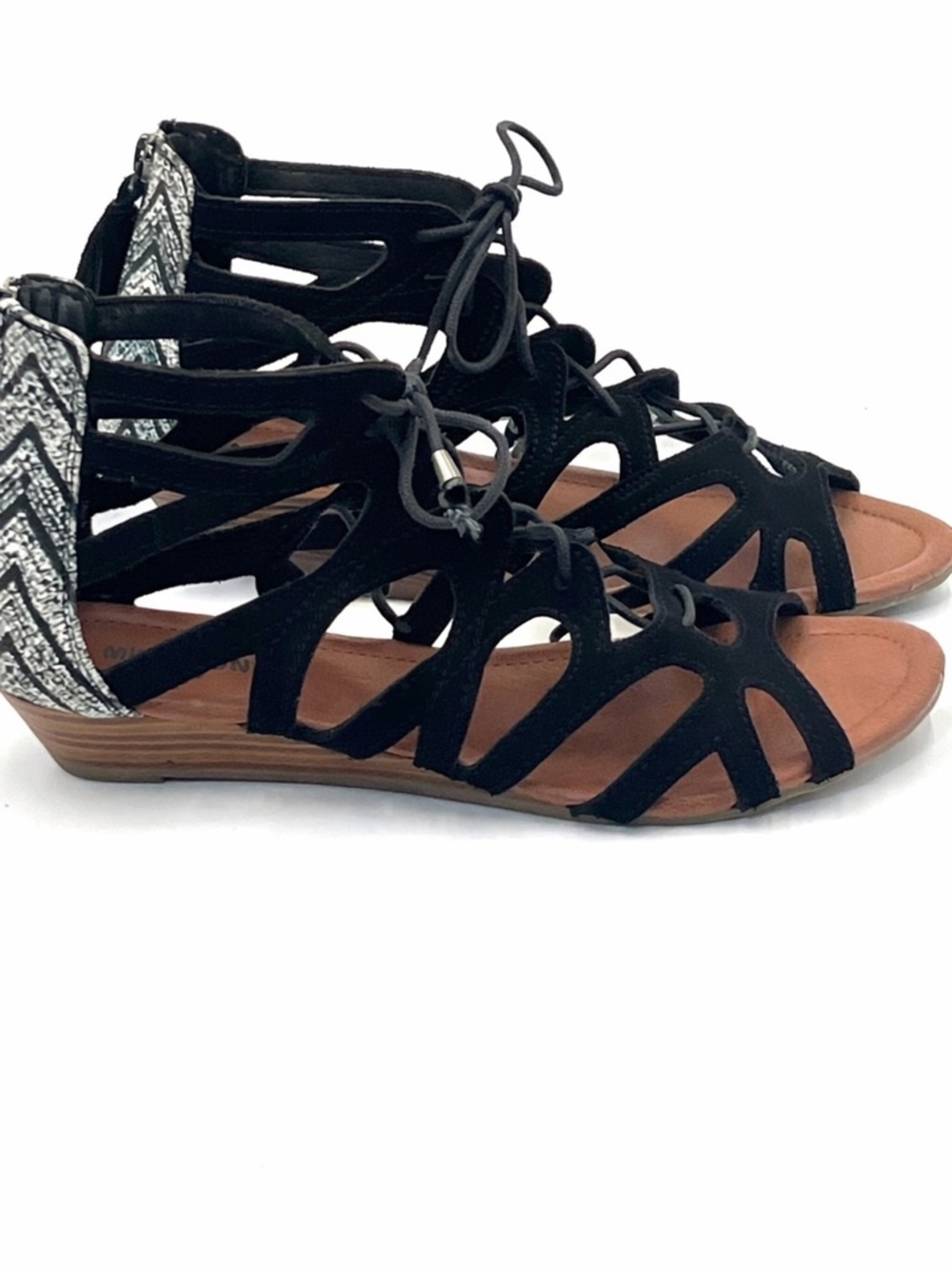 Minnetonka Merida II Black Suede Gladiator Wedge Sandals Boho Festival Size 9